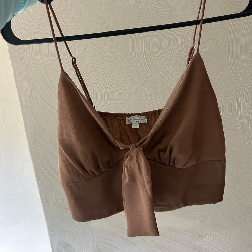 Brown Tie-Front Crop Top